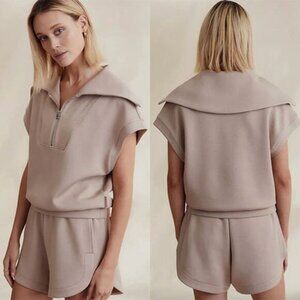 NEW Varley Dexter Short Sleeves Half Zip Sweat in Taupe Brown Size: Small